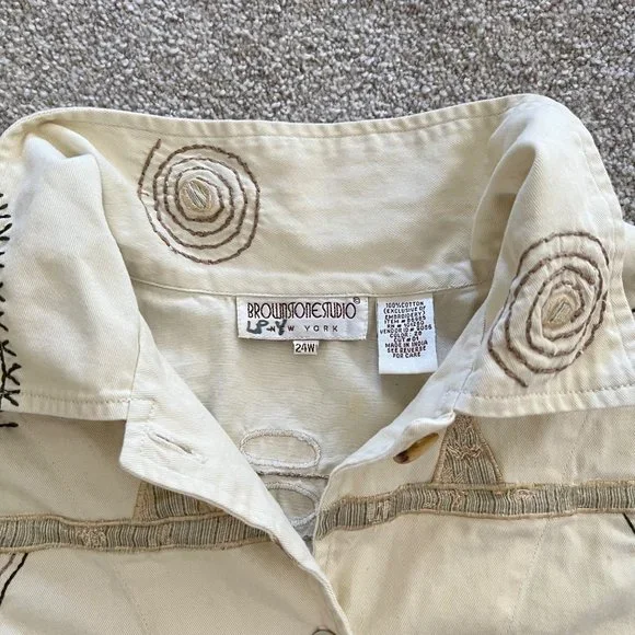 Vintage Brownstone Studio Unique Embroidered Boho Cottage Top w Oyster Buttons - Picture 10 of 13